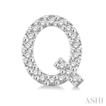 1/8 Ctw Initial 'Q' Round Cut Diamond Earrings in 10K White Gold